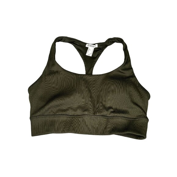 Olive Green Ribbed Racerback Crop Top By Forever 21 - Medium Size - Picture 4 of 5